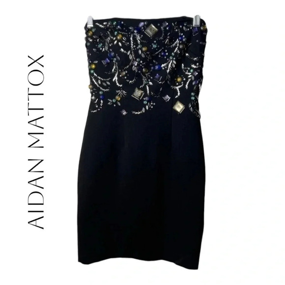0427. AIDAN MATTOX BEADED MINI STRAPLESS DRESS SIZE‎ 0